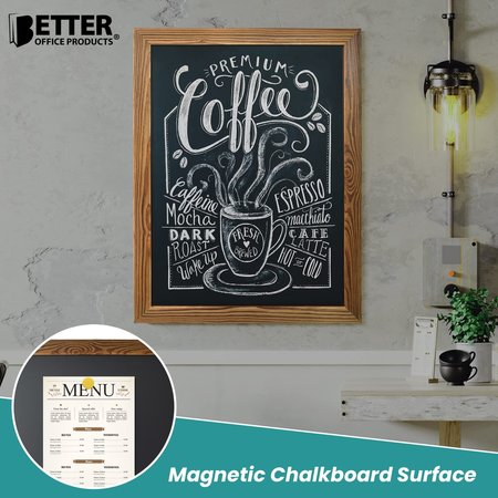 Better Office Products Magnetic Wall Chalkboard Sign, 18inx24in Rustic Wood Frame, Includes Chalk and Eraser, Rustic Brown 00811